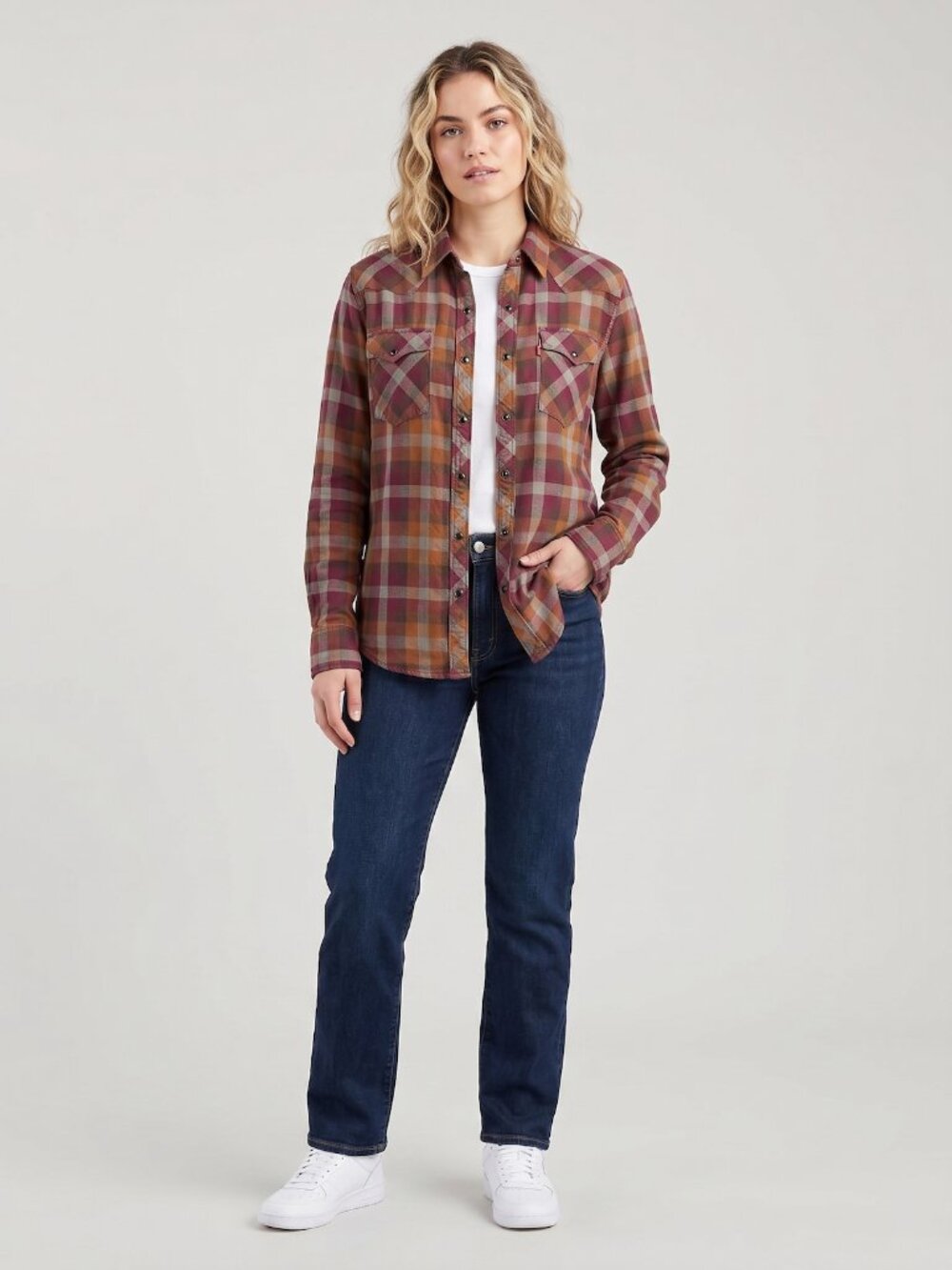 Womans Levi’s Plaid Button Down Shirt Pointed Western Yoke Top